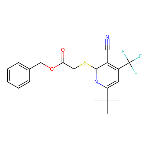 Benzyl {[6-tert-butyl-3-cyano-4-(trifluoromethyl)pyridin-2-yl]sulfanyl}acetate structure