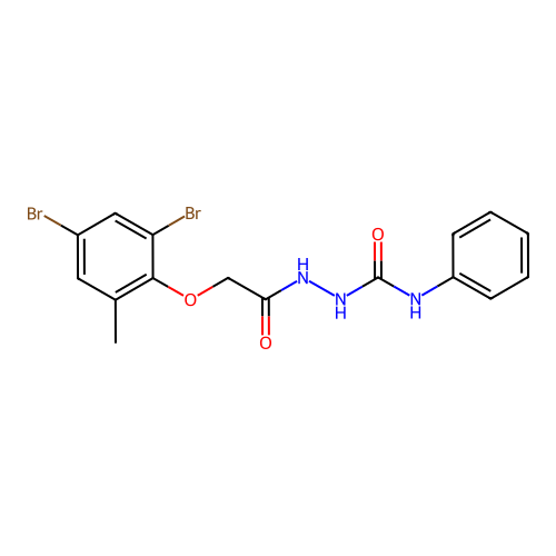 2-[(2,4-dibromo-6-methylphenoxy)acetyl]-N-phenylhydrazinecarboxamide structure