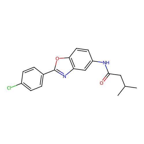 N-[2-(4-chlorophenyl)-1,3-benzoxazol-5-yl]-3-methylbutanamide structure