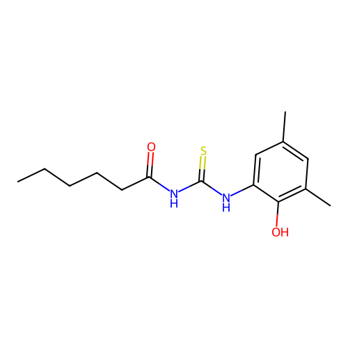 N-[(2-hydroxy-3,5-dimethylphenyl)carbamothioyl]hexanamide structure