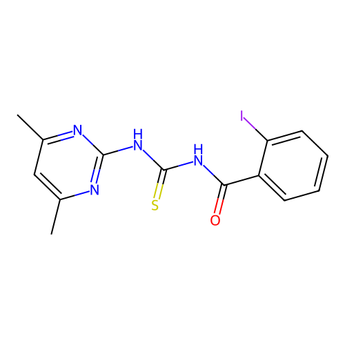 N-[(4,6-dimethylpyrimidin-2-yl)carbamothioyl]-2-iodobenzamide structure