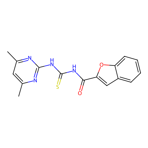 N-[(4,6-dimethylpyrimidin-2-yl)carbamothioyl]-1-benzofuran-2-carboxamide structure