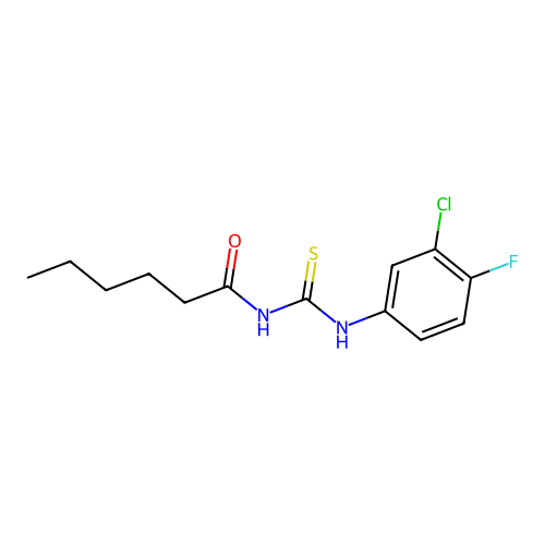 N-[(3-chloro-4-fluorophenyl)carbamothioyl]hexanamide structure