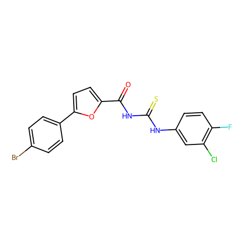 5-(4-bromophenyl)-N-[(3-chloro-4-fluorophenyl)carbamothioyl]furan-2-carboxamide structure