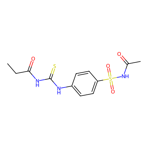 N-{[4-(acetylsulfamoyl)phenyl]carbamothioyl}propanamide structure