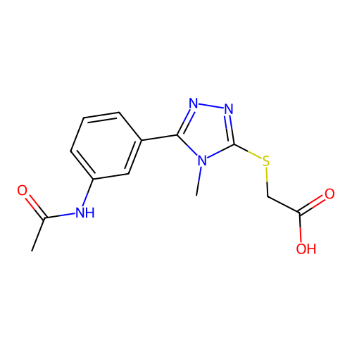 ({5-[3-(acetylamino)phenyl]-4-methyl-4H-1,2,4-triazol-3-yl}sulfanyl)acetic acid structure