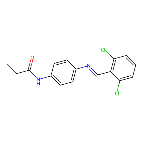 N-{4-[(2,6-dichlorobenzylidene)amino]phenyl}propanamide structure
