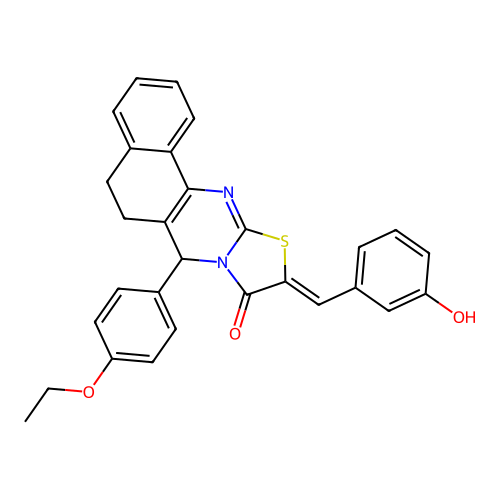 (10Z)-7-(4-ethoxyphenyl)-10-(3-hydroxybenzylidene)-5,7-dihydro-6H-benzo[h][1,3]thiazolo[2,3-b]quinazolin-9(10H)-one structure
