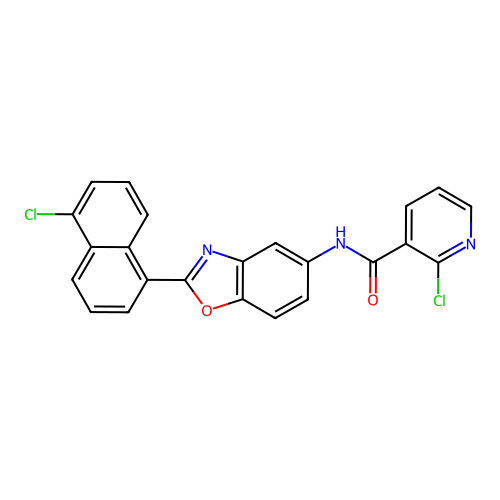 2-chloro-N-[2-(5-chloronaphthalen-1-yl)-1,3-benzoxazol-5-yl]pyridine-3-carboxamide structure