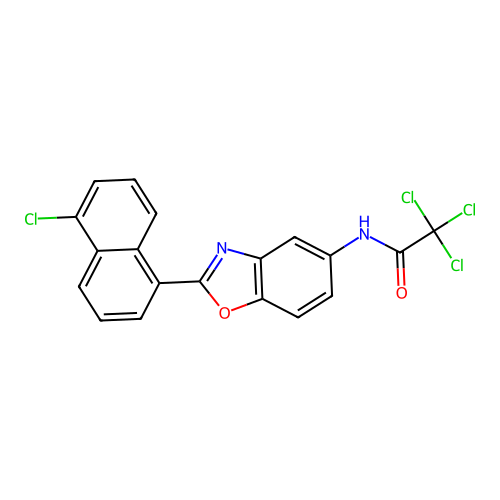 2,2,2-trichloro-N-[2-(5-chloronaphthalen-1-yl)-1,3-benzoxazol-5-yl]acetamide structure