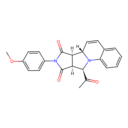 (6aS,6bR,9aS,10R)-10-acetyl-8-(4-methoxyphenyl)-9a,10-dihydro-6aH-pyrrolo[3',4':3,4]pyrrolo[1,2-a]quinoline-7,9(6bH,8H)-dione structure