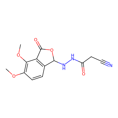 2-cyano-N'-(4,5-dimethoxy-3-oxo-1,3-dihydroisobenzofuran-1-yl)acetohydrazide structure