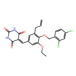 5-[[4-[(2,4-dichlorophenyl)methoxy]-3-ethoxy-5-prop-2-enylphenyl]methylidene]-1,3-diazinane-2,4,6-trione structure