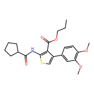 propyl 2-[(cyclopentylcarbonyl)amino]-4-(3,4-dimethoxyphenyl)thiophene-3-carboxylate structure