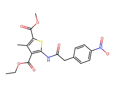 4-ethyl 2-methyl 3-methyl-5-{[(4-nitrophenyl)acetyl]amino}thiophene-2,4-dicarboxylate structure