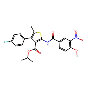 isopropyl 4-(4-fluorophenyl)-2-({3-nitro-4-methoxybenzoyl}amino)-5-methyl-3-thiophenecarboxylate structure