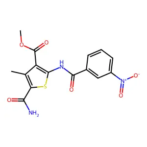 methyl 5-carbamoyl-4-methyl-2-[(3-nitrobenzoyl)amino]thiophene-3-carboxylate structure