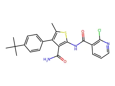 N-[4-(4-tert-butylphenyl)-3-carbamoyl-5-methylthiophen-2-yl]-2-chloropyridine-3-carboxamide structure