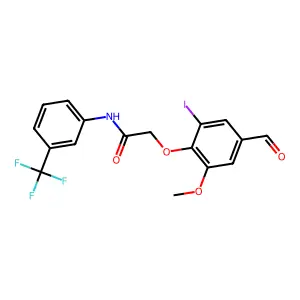 2-(4-formyl-2-iodo-6-methoxyphenoxy)-N-[3-(trifluoromethyl)phenyl]acetamide structure