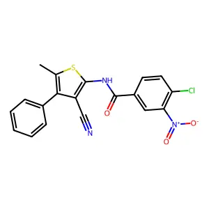 4-chloro-N-(3-cyano-5-methyl-4-phenylthien-2-yl)-3-nitrobenzamide structure