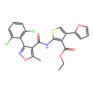 ethyl 2-({[3-(2,6-dichlorophenyl)-5-methylisoxazol-4-yl]carbonyl}amino)-4-(2-furyl)thiophene-3-carboxylate structure