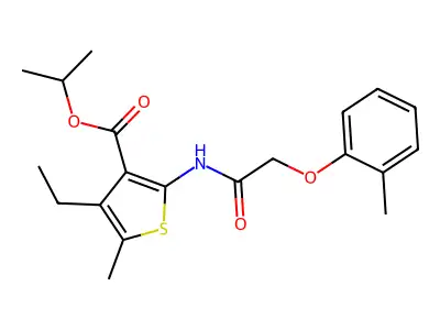 isopropyl 4-ethyl-5-methyl-2-{[(2-methylphenoxy)acetyl]amino}-3-thiophenecarboxylate structure