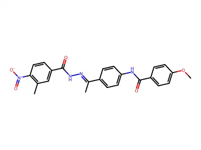 N-[(E)-1-[4-[(4-methoxybenzoyl)amino]phenyl]ethylideneamino]-3-methyl-4-nitrobenzamide structure
