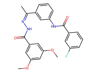 N-[(Z)-1-[3-[(3-fluorobenzoyl)amino]phenyl]ethylideneamino]-3,5-dimethoxybenzamide structure