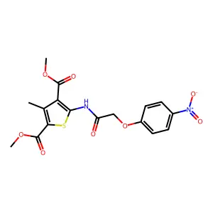 Dimethyl 3-methyl-5-{[(4-nitrophenoxy)acetyl]amino}thiophene-2,4-dicarboxylate structure