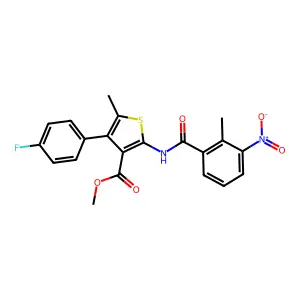 methyl 4-(4-fluorophenyl)-2-({3-nitro-2-methylbenzoyl}amino)-5-methylthiophene-3-carboxylate structure