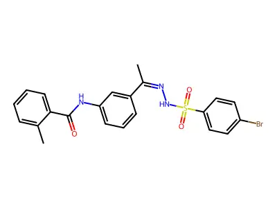 N-[3-[(Z)-N-[(4-bromophenyl)sulfonylamino]-C-methylcarbonimidoyl]phenyl]-2-methylbenzamide structure