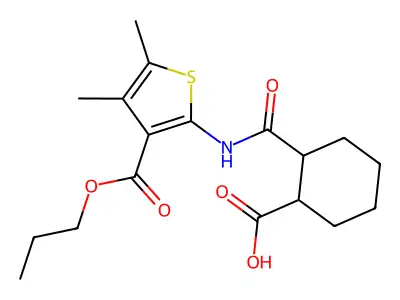 2-((4,5-dimethyl-3-(propoxycarbonyl)thiophen-2-yl)carbamoyl)cyclohexanecarboxylic acid structure