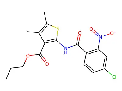 Propyl 2-[(4-chloro-2-nitrobenzoyl)amino]-4,5-dimethylthiophene-3-carboxylate structure