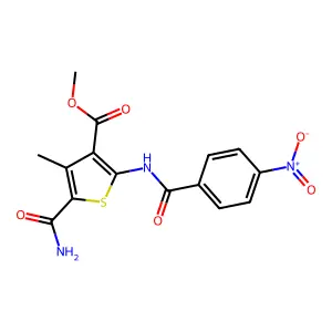 Methyl 5-carbamoyl-4-methyl-2-[(4-nitrobenzoyl)amino]thiophene-3-carboxylate structure