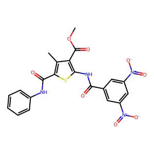 methyl 2-[(3,5-dinitrobenzoyl)amino]-4-methyl-5-(phenylcarbamoyl)thiophene-3-carboxylate structure