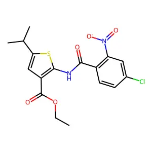 Ethyl 2-({4-chloro-2-nitrobenzoyl}amino)-5-isopropylthiophene-3-carboxylate structure