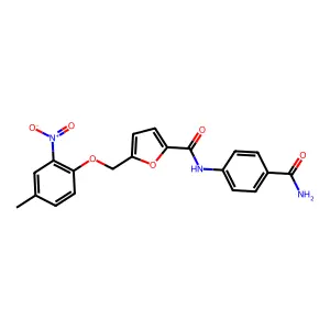N-(4-carbamoylphenyl)-5-[(4-methyl-2-nitrophenoxy)methyl]furan-2-carboxamide structure
