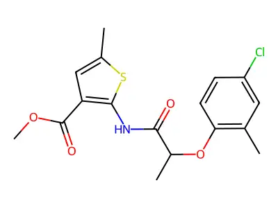 methyl 2-[2-(4-chloro-2-methylphenoxy)propanoylamino]-5-methylthiophene-3-carboxylate structure