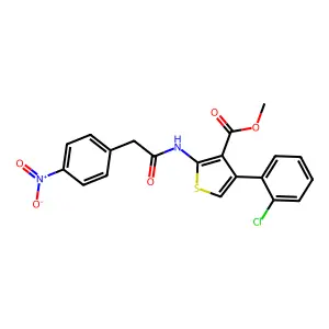 methyl 4-(2-chlorophenyl)-2-[({4-nitrophenyl}acetyl)amino]thiophene-3-carboxylate structure