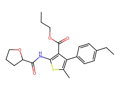 propyl 4-(4-ethylphenyl)-5-methyl-2-(oxolane-2-carbonylamino)thiophene-3-carboxylate structure