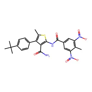 4-(4-tert-butylphenyl)-5-methyl-2-[(4-methyl-3,5-dinitrobenzoyl)amino]thiophene-3-carboxamide structure