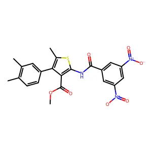 methyl 2-({3,5-bisnitrobenzoyl}amino)-4-(3,4-dimethylphenyl)-5-methylthiophene-3-carboxylate structure
