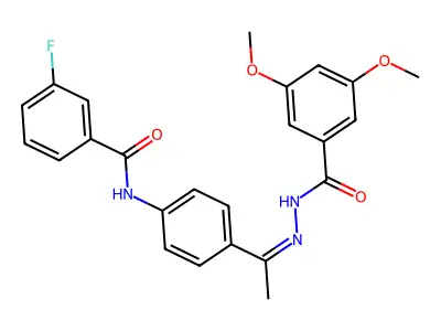 N-[(Z)-1-[4-[(3-fluorobenzoyl)amino]phenyl]ethylideneamino]-3,5-dimethoxybenzamide structure