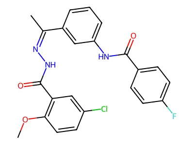 5-chloro-N-[(Z)-1-[3-[(4-fluorobenzoyl)amino]phenyl]ethylideneamino]-2-methoxybenzamide structure