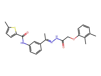 N-[3-[(E)-N-[[2-(2,3-dimethylphenoxy)acetyl]amino]-C-methylcarbonimidoyl]phenyl]-5-methylthiophene-2-carboxamide structure