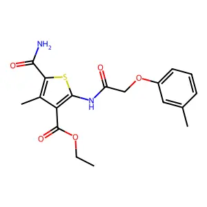 ethyl 5-carbamoyl-4-methyl-2-[[2-(3-methylphenoxy)acetyl]amino]thiophene-3-carboxylate structure