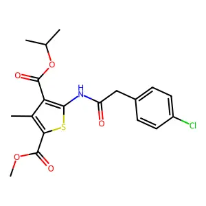 4-isopropyl 2-methyl 5-{[(4-chlorophenyl)acetyl]amino}-3-methyl-2,4-thiophenedicarboxylate structure
