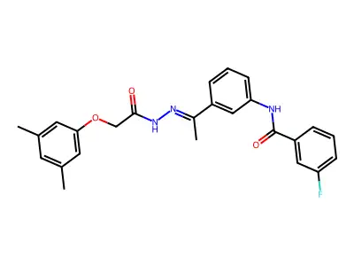 N-[3-[(E)-N-[[2-(3,5-dimethylphenoxy)acetyl]amino]-C-methylcarbonimidoyl]phenyl]-3-fluorobenzamide structure