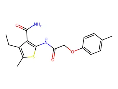 4-Ethyl-5-methyl-2-{[(4-methylphenoxy)acetyl]amino}-3-thiophenecarboxamide structure