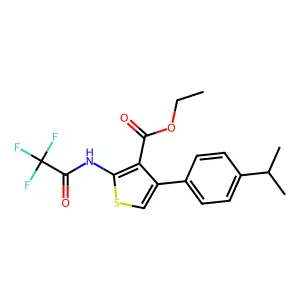 ethyl 4-(4-propan-2-ylphenyl)-2-[(2,2,2-trifluoroacetyl)amino]thiophene-3-carboxylate structure